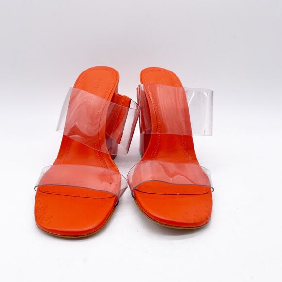 Schutz Women's Victorie High Block Leather Clear Strap Sandals Orange Size 7.5B - Picture 2 of 12